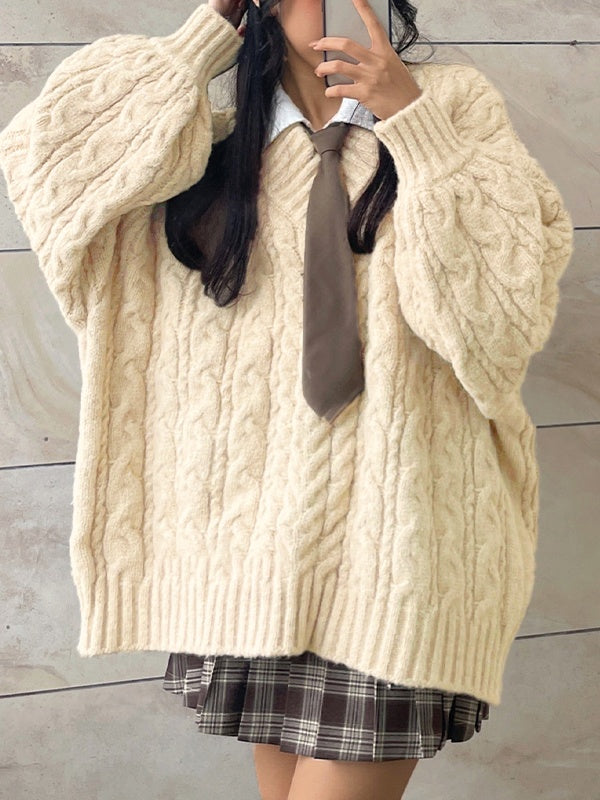 Twist Design V Neck Loose Sweaters