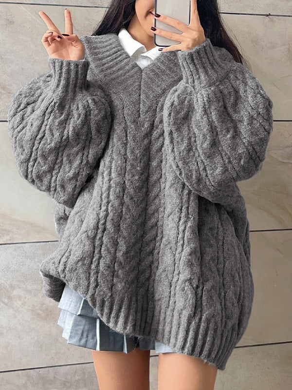 Twist Design V Neck Loose Sweaters