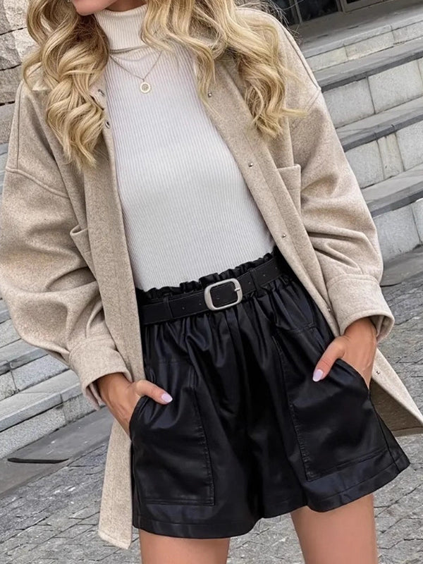 Casual Woolen Fabric Lapel Jacket