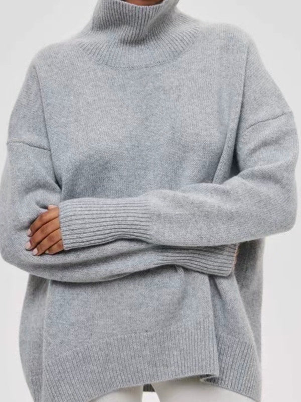 Solid High Neck Loose Sweaters
