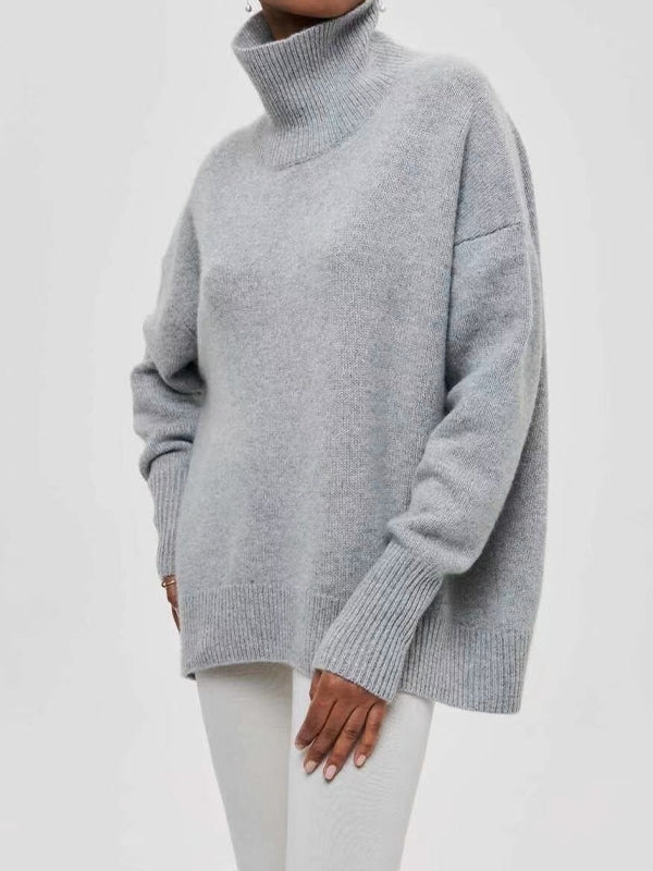 Solid High Neck Loose Sweaters