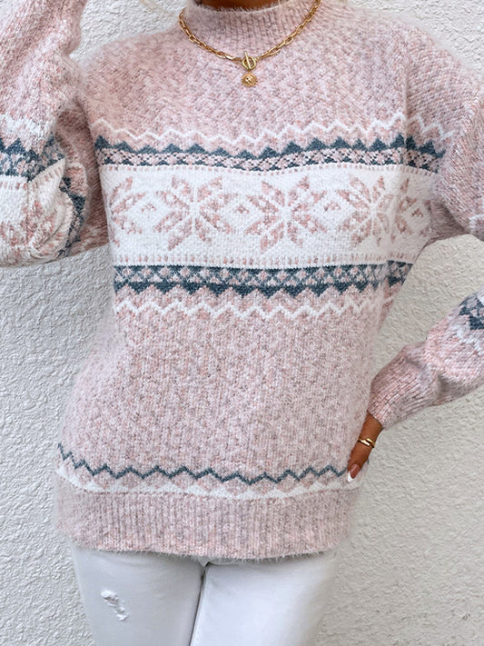 Snowflake Jacquard Mock Neck Sweaters