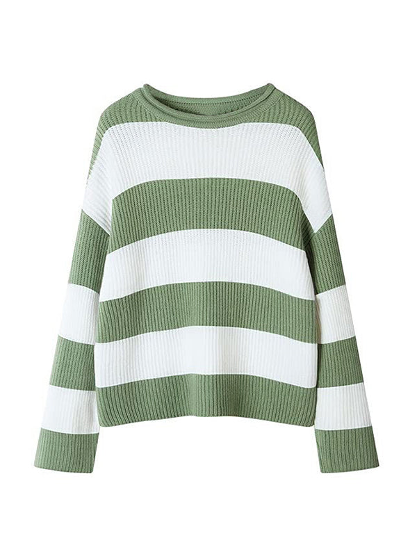 Casual Rib Stripe Baggy Knit Sweater