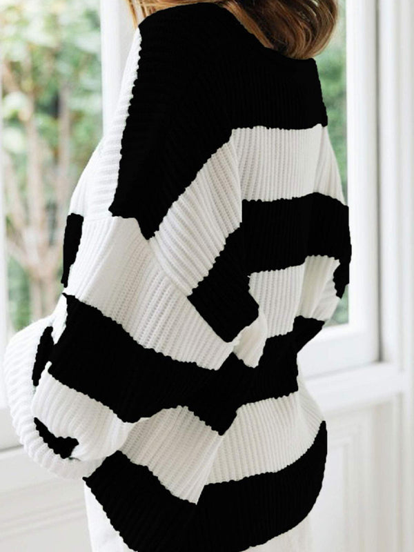 Casual Rib Stripe Baggy Knit Sweater