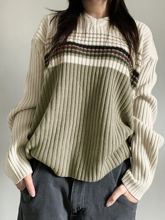 V Neck Stripe Print Sweater