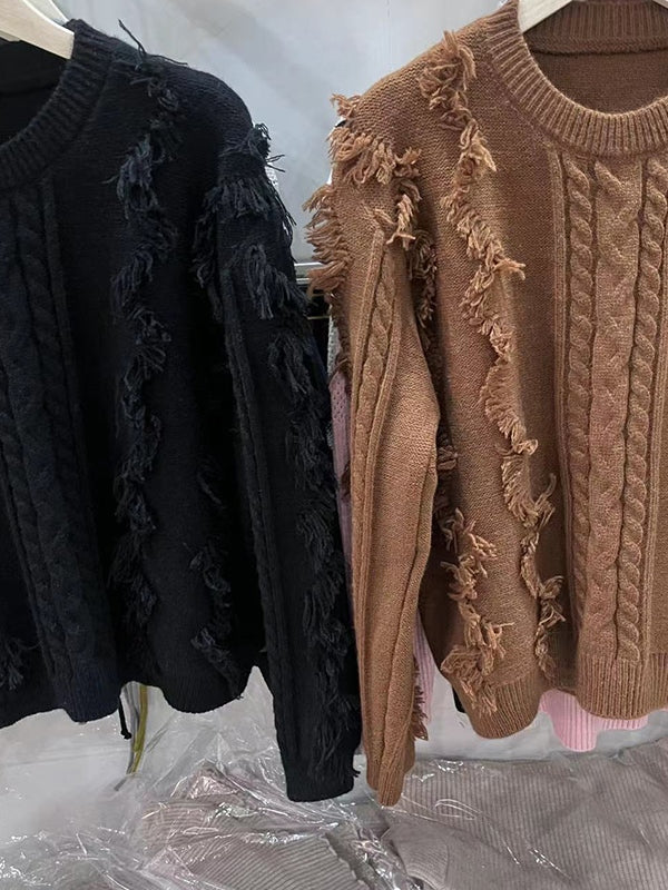 Solid Tassel Cable Knit Sweaters