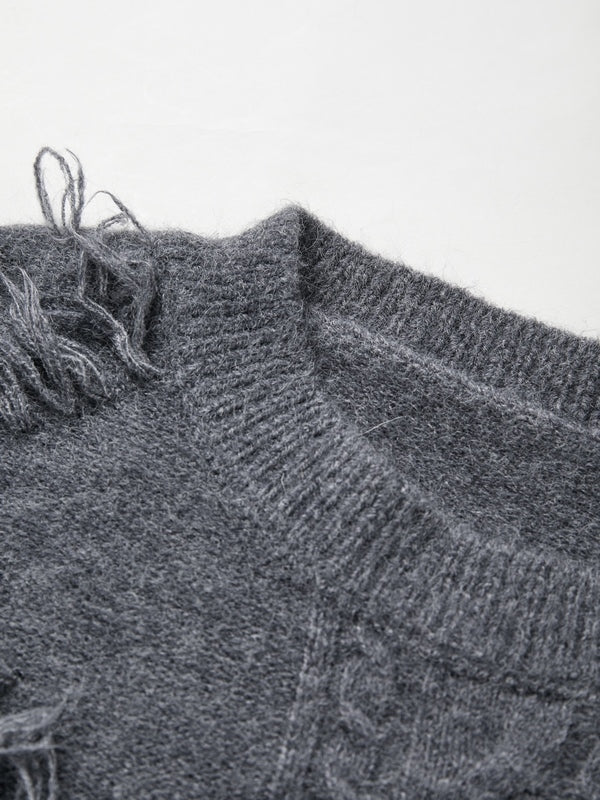 Solid Tassel Cable Knit Sweaters