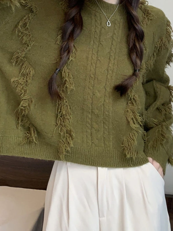 Solid Tassel Cable Knit Sweaters