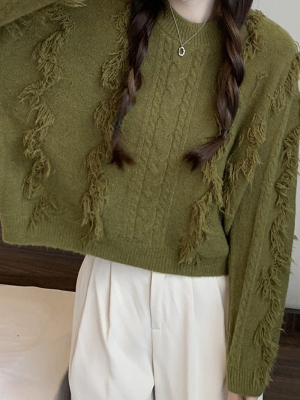 Solid Tassel Cable Knit Sweaters