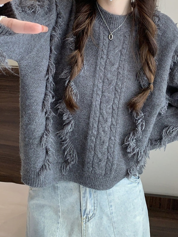 Solid Tassel Cable Knit Sweaters
