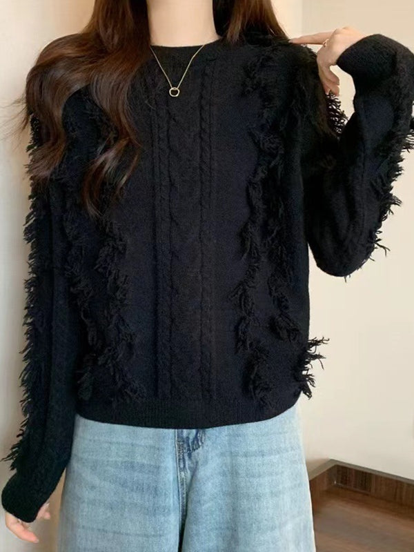 Solid Tassel Cable Knit Sweaters