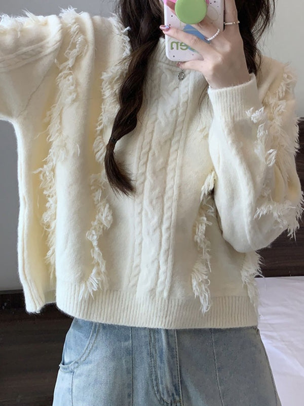 Solid Tassel Cable Knit Sweaters