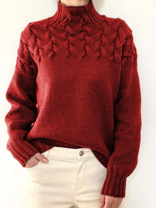 Solid Cable Knit Splice Turtleneck Sweaters