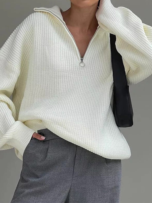 Solid Color Zipper Sweaters