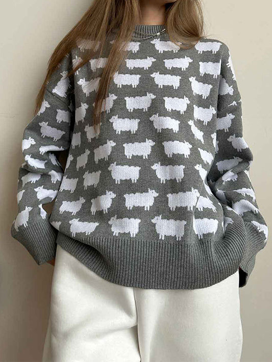 Alpaca print crew neck sweaters