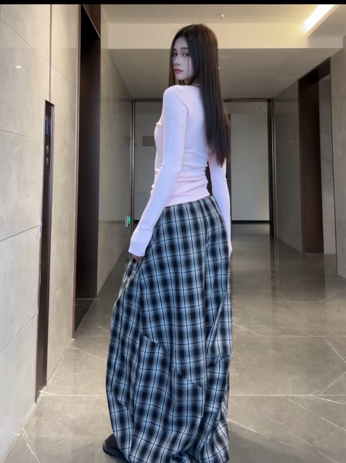 Relaxed Fit Plaid Casual Pants