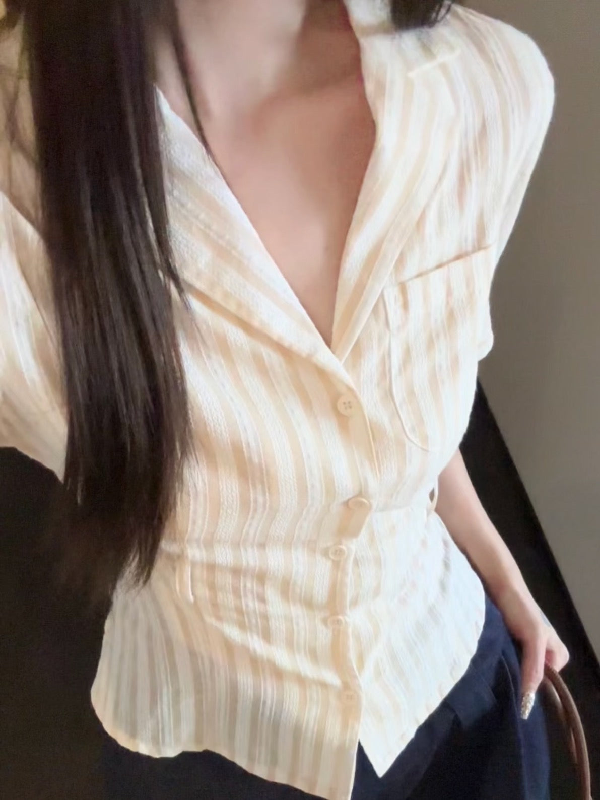 Striped Suit Collar Shirts