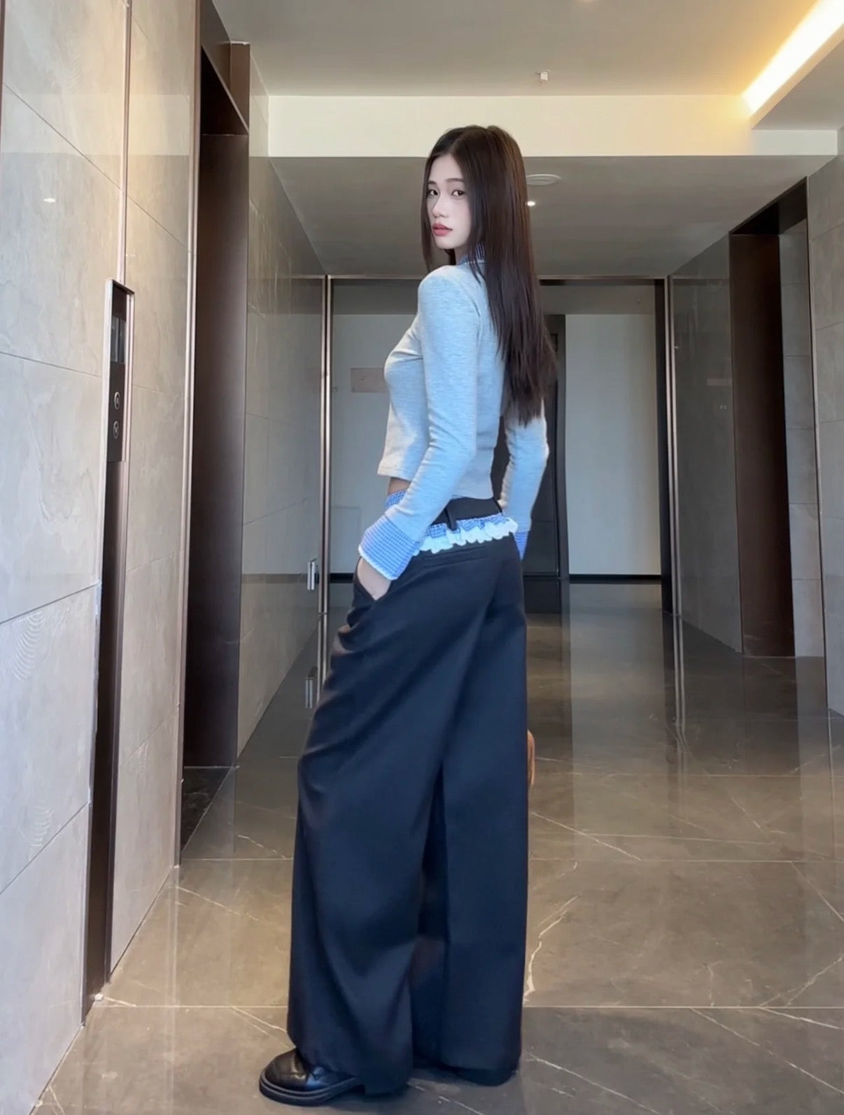 Patchwork Long Sleeve Double-Waistband Sets