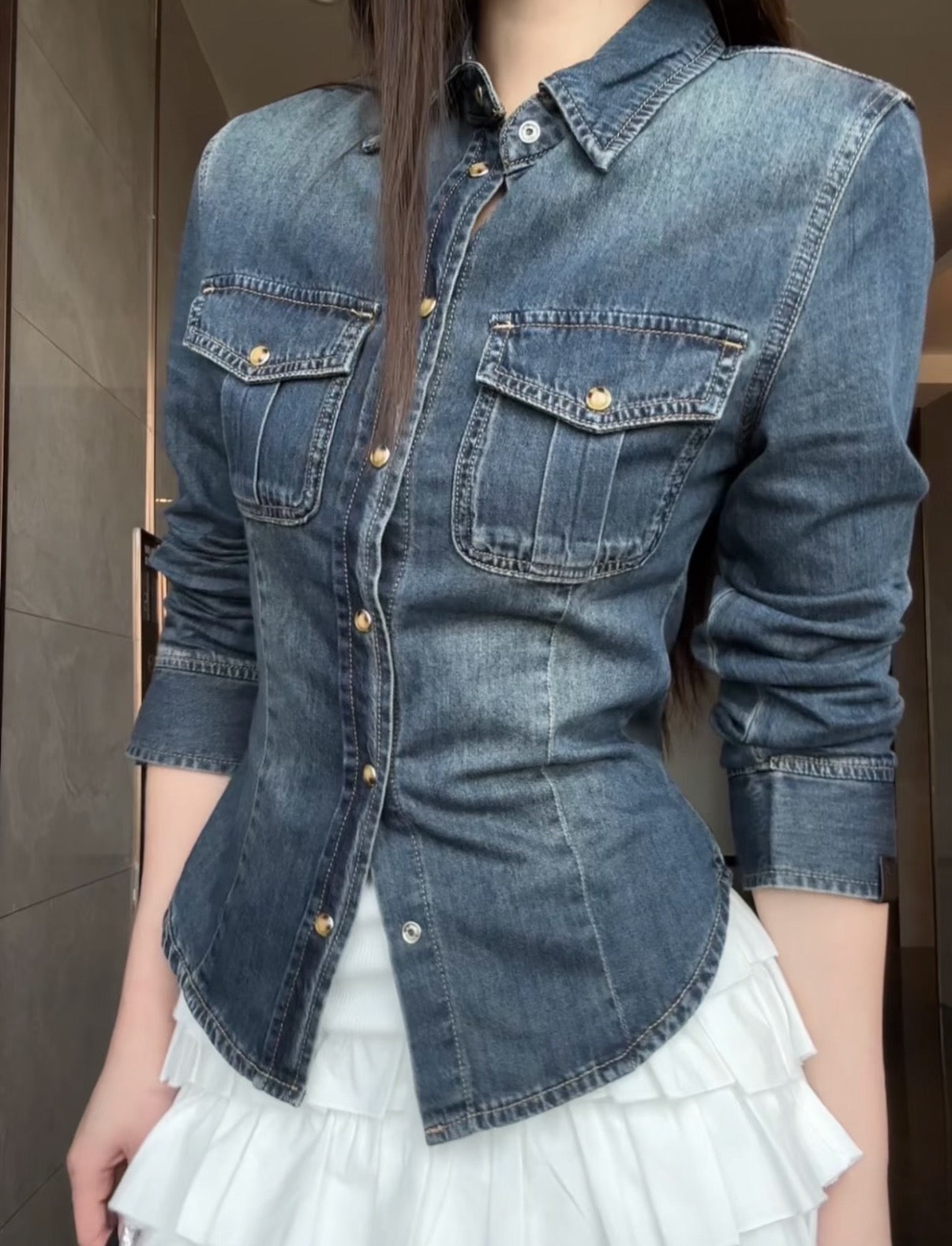 Elegant Slim-Fit Denim Shirts