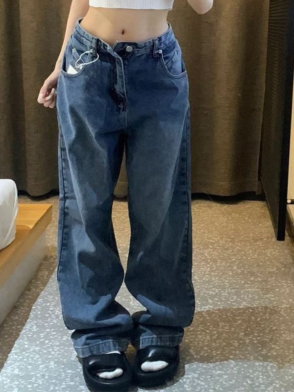 Vintage Blue Straight Boyfriend Jeans