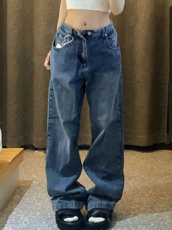 Vintage Blue Straight Boyfriend Jeans