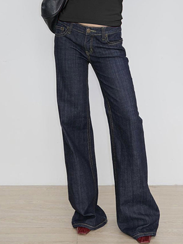 Vintage Letter Embroidery Low Waist Boyfriend Jeans
